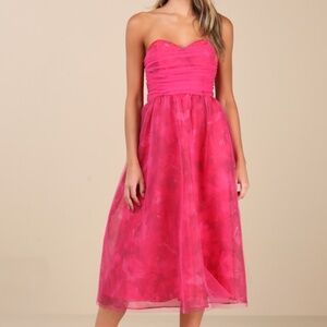 Lulus Splendidly Yours Pink Floral Organza Mesh Strapless Midi Dress - Size XXL